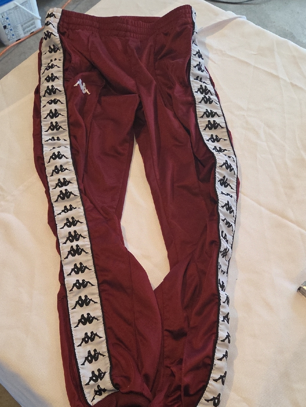 Kappa Burgundy Joggers with White Logo Tape